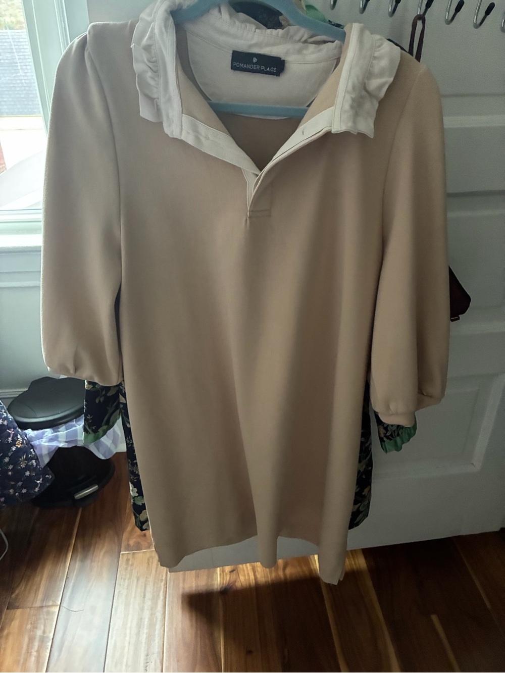 Tuckernuck Beige Mini Dress with Cream Ruffle Collar